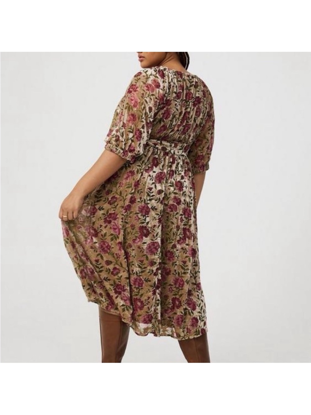 torrid Olive Midi Dress with Pink Rose Print - Picture 2 of 5